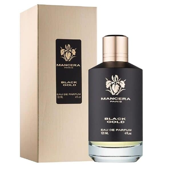 Elegant Mancera Black Gold perfume bottle with packaging for luxury fragrance.