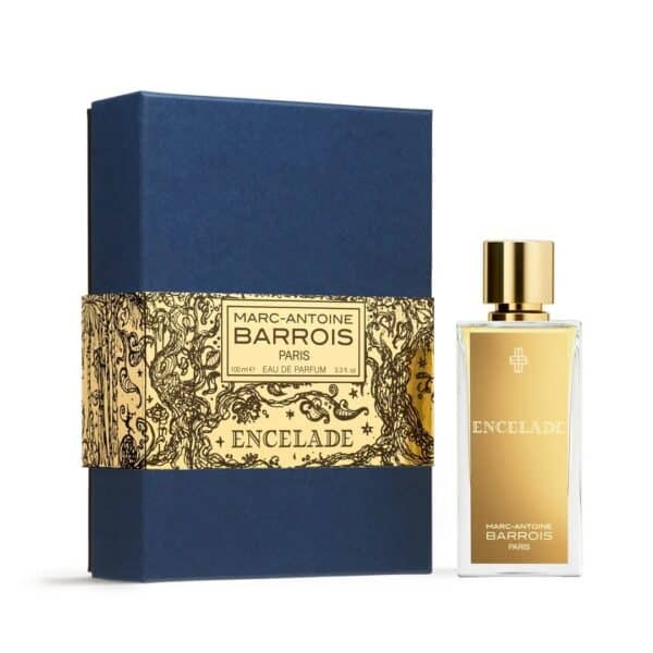 Elegant fragrance bottle with gold accents and a decorative box.
