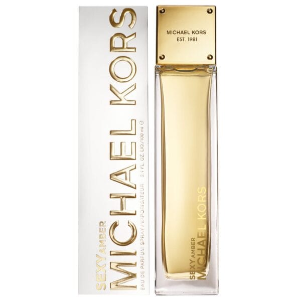 Michael Kors Sexy Amber EDP 100ml perfume bottle with gold cap.
