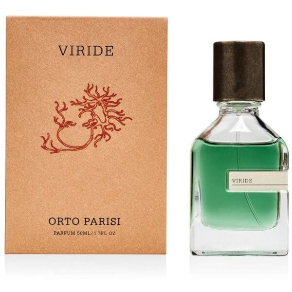 Orto Parisi Viride Parfum 50ml bottle with green liquid and minimalist packaging.