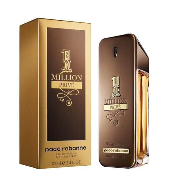 Elegant Paco Rabanne 1 Million Privé perfume bottle with gold accents and packaging.