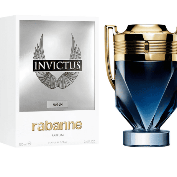 Invictus Paco Rabanne perfume bottle with gold accents, 100ml, luxury fragrance for men.