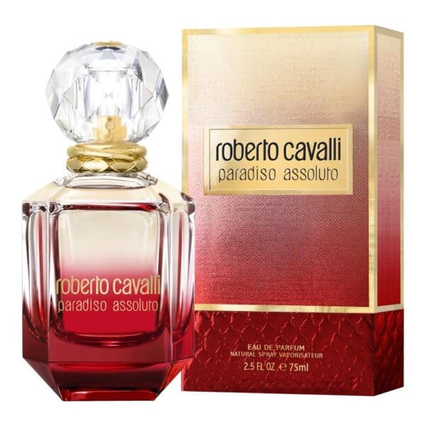 Roberto Cavalli Paradiso Assoluto perfume bottle and box.