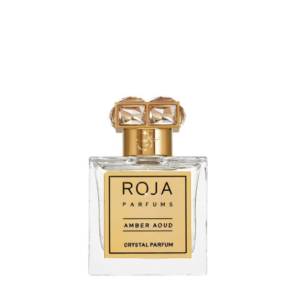 Elegant Roja Amber Aoud perfume bottle with gold accents.
