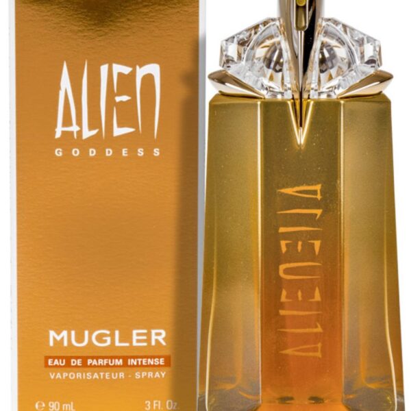 Alien Goddess Intense perfume bottle with gold accents and sleek design.