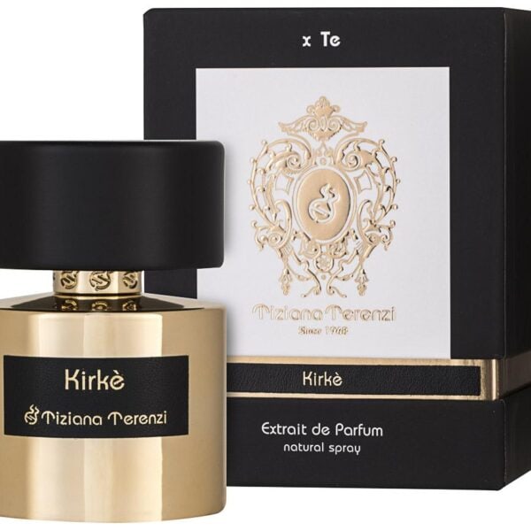 Elegant Tiziana Terenzi Kirke perfume bottle with luxurious gold finish.