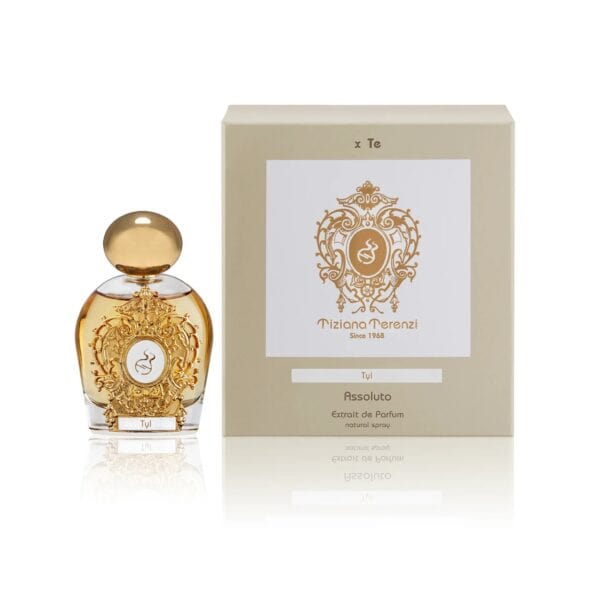 Tiziana Terenzi Tyl Assoluto perfume bottle with elegant gold design.