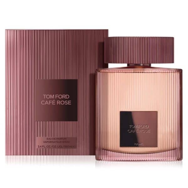 Luxury perfume bottle with pink ribbed glass design.