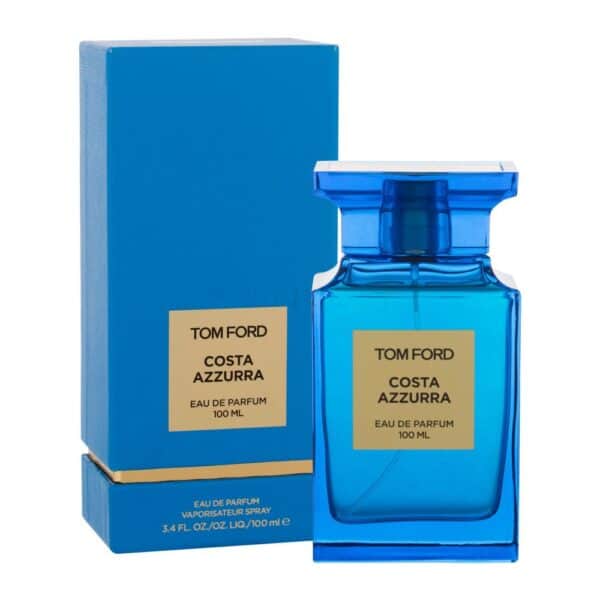 Luxury Tom Ford Costa Azzurra perfume bottle with matching box.