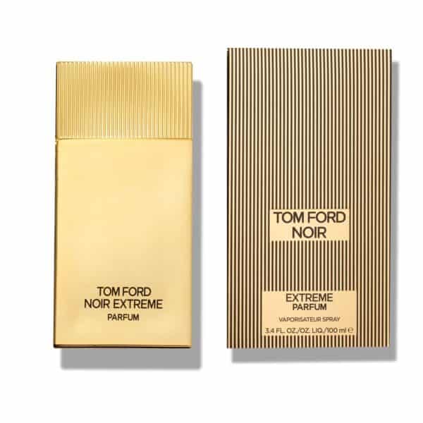 Tom Ford Noir Extreme Parfum 100ml bottle with gold packaging.
