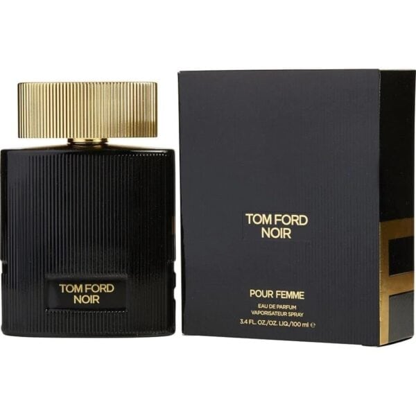 Tom Ford Noir perfume bottle with black and gold design.