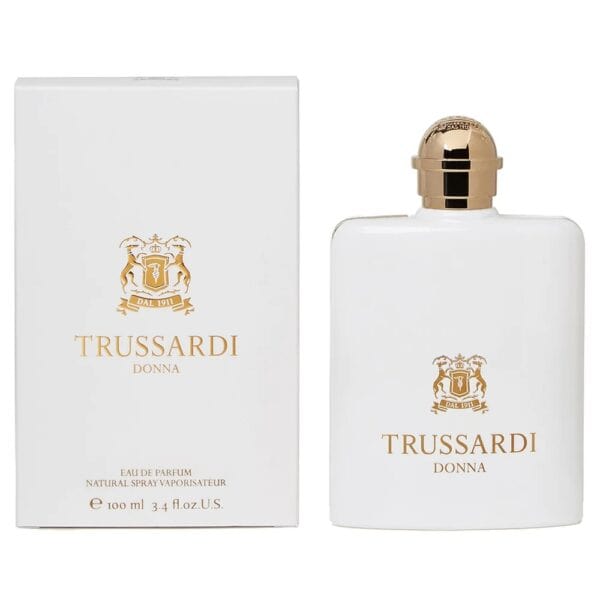 Elegant Trussardi Donna perfume bottle with gold accents, 100ml.