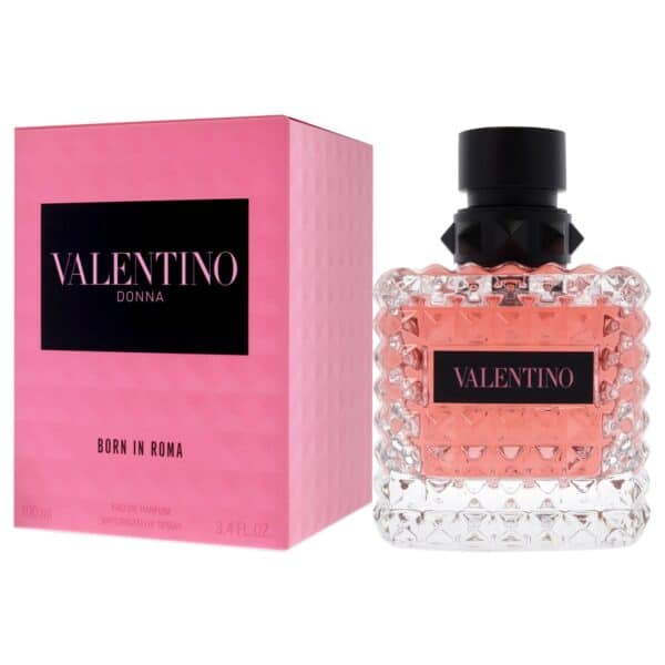 Valentino Donna Born In Roma EDP 100ml perfume with pink bottle and black cap.