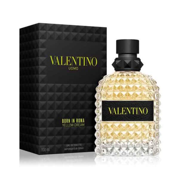 Valentino Uomo Born In Roma Yellow Dream EDT 100ml fragrance bottle with black box.