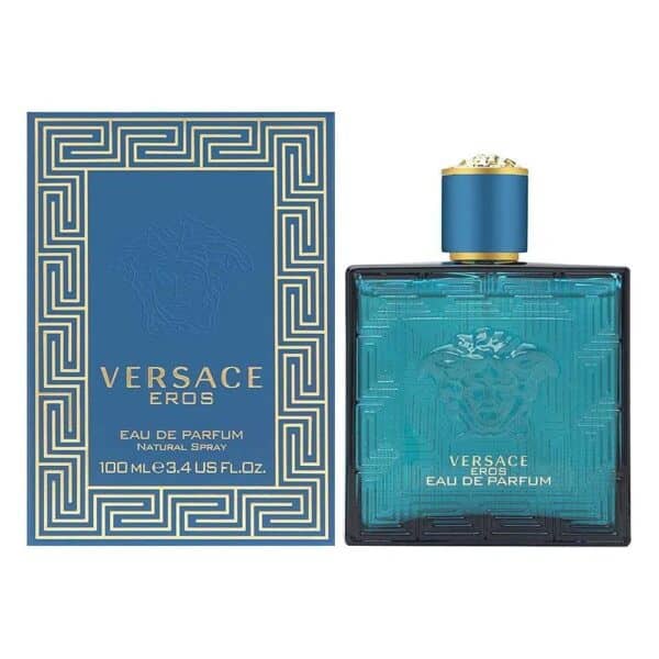 Versace Eros EDP 100ml - luxury men's fragrance with vibrant blue design.