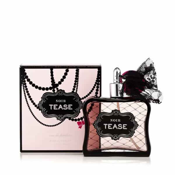 Elegant Victoria's Secret Noir Tease perfume bottle with lace and bow accents, 100ml size, perfect f.