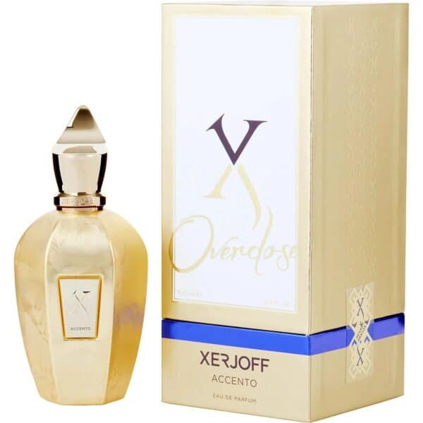 Luxurious Xerjoff Accento Overdose perfume bottle and box display elegance and sophistication.