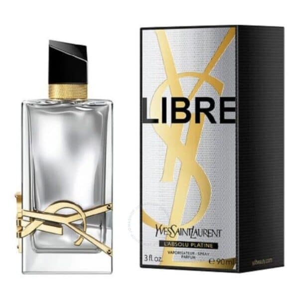 YSL Libre L'Absolu Platine perfume bottle with packaging, luxurious fragrance for women.