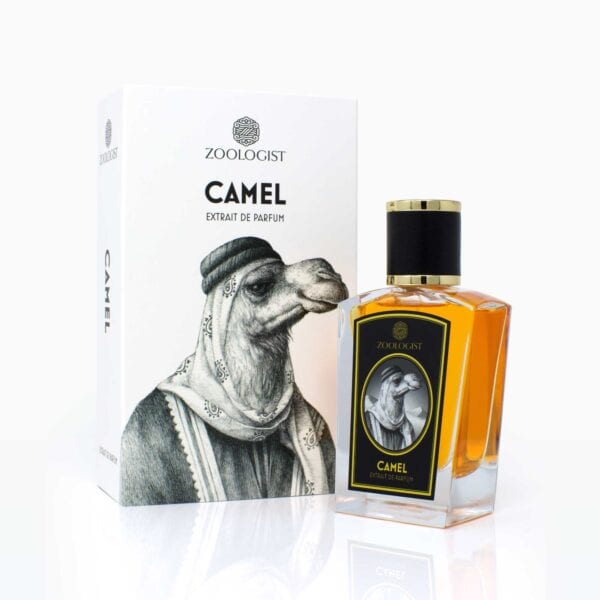 Camel zoologist extrait de parfum 60 ml, elegant bottle with black and gold accents, featuring a cam.