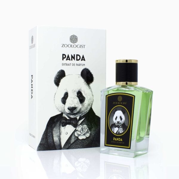 Zoologist Panda perfume bottle with panda illustration and elegant design.