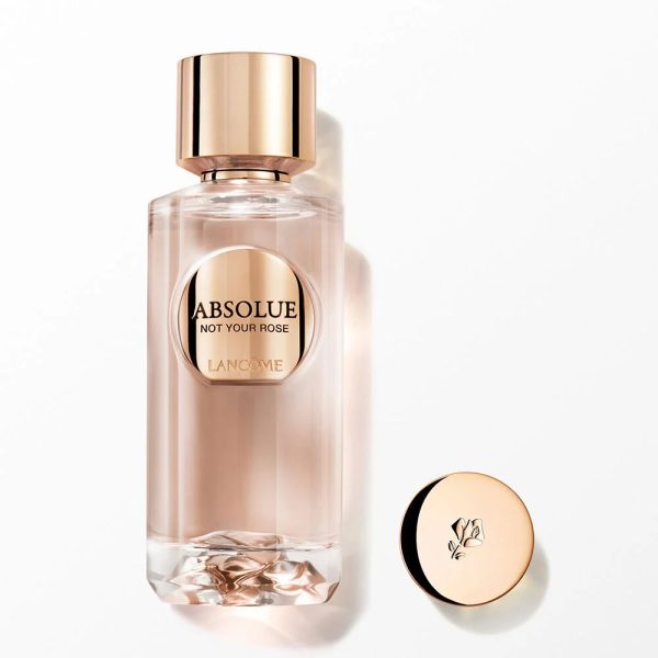 Elegant Lancome Absolue Not Your Rose EDP 100ml perfume bottle with a rose emblem on the cap.